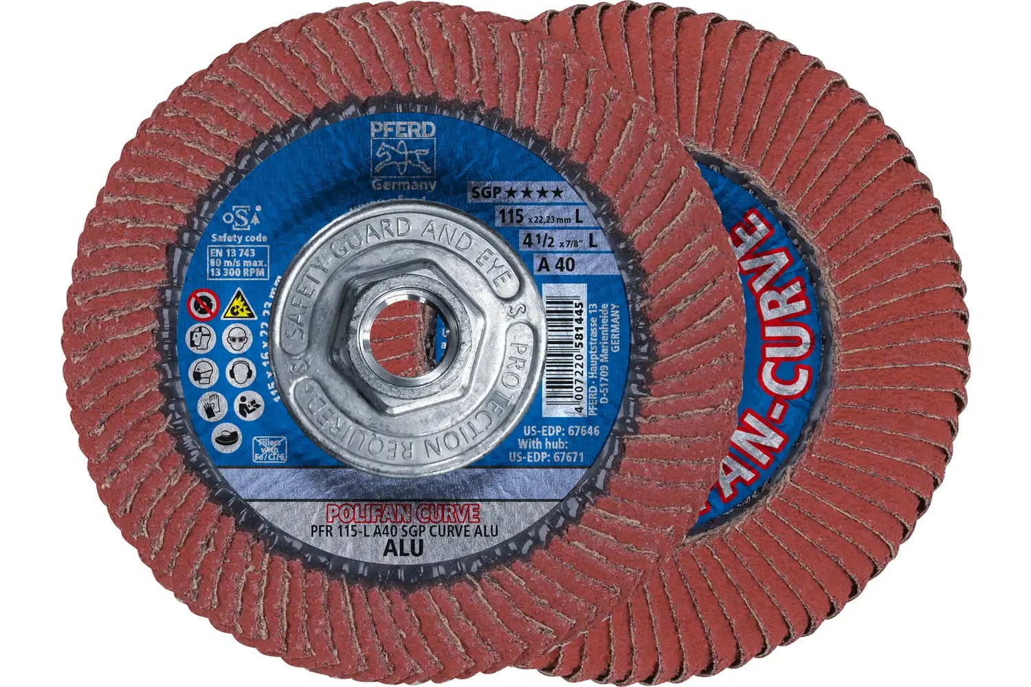Picture of Pferd Flap Disc, 4-1/2" x 5/8-11, A SGP Curve ALU, 40 Grit, Large Radius, Aluminum Oxide
